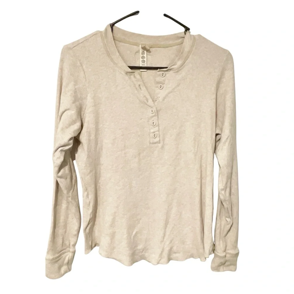 Skims Kim Kardashian Plus Size 4X Oatmeal Tan Cotton Ribbed Henley Top